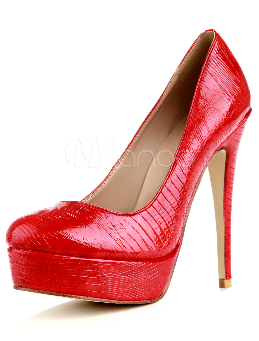 Red 4 3/4'' High Heel Sheepskin Platform Fashion Shoes - Milanoo.com