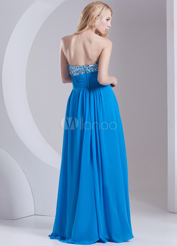 Blue Chiffon Beading Sweetheart Neck Fashion Evening Dress