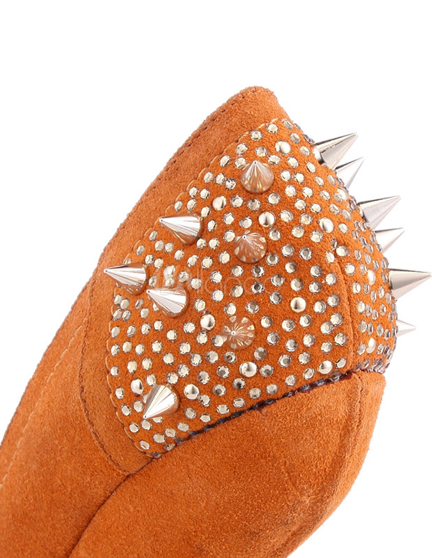 Modern Orange Peep Toe Heelless Spikes Rhinestone Women's Wedge Shoes - Milanoo.com