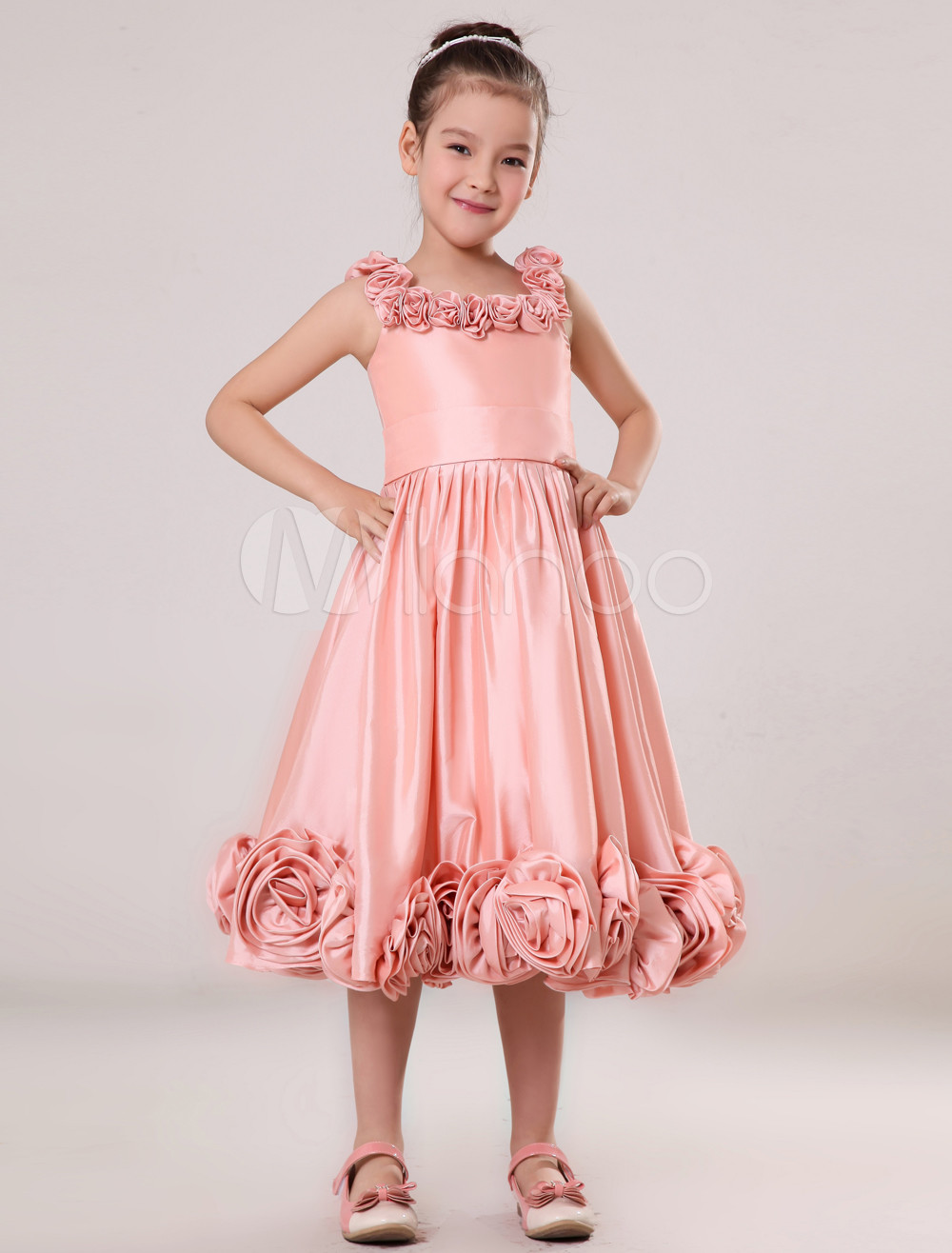 Multicolor Taffeta Pink Sash Flower Girl Dress - Milanoo.com