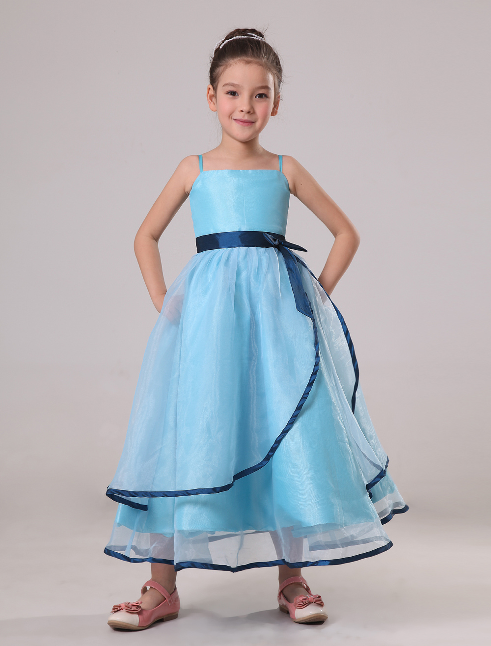 Spaghetti Sash Taffeta Organza Flower Girl Dress - Milanoo.com