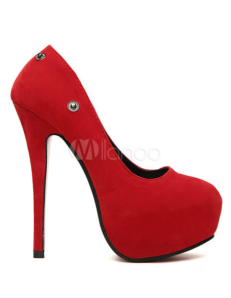Red Ankle Strap Terry Spike High Heels for Women - Milanoo.com