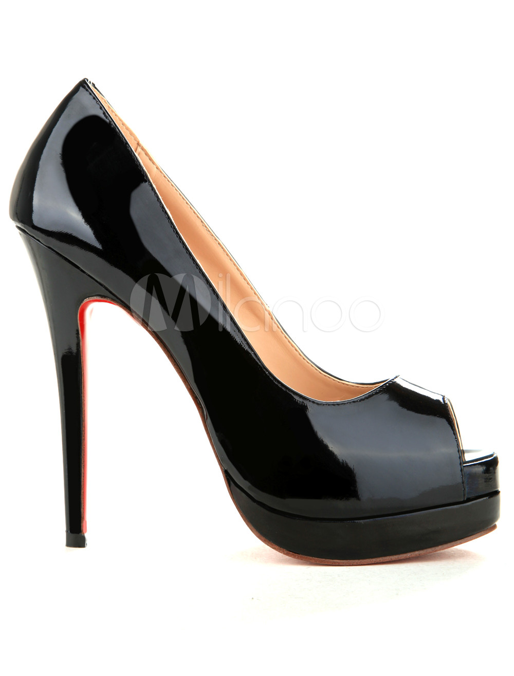 Elegant Black Patent PU Leather Peep Toe Women's Pumps - Milanoo.com