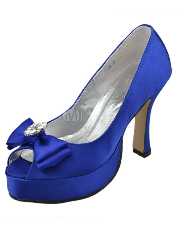 Blue Platform Flower Satin Bridal Shoes - Milanoo.com