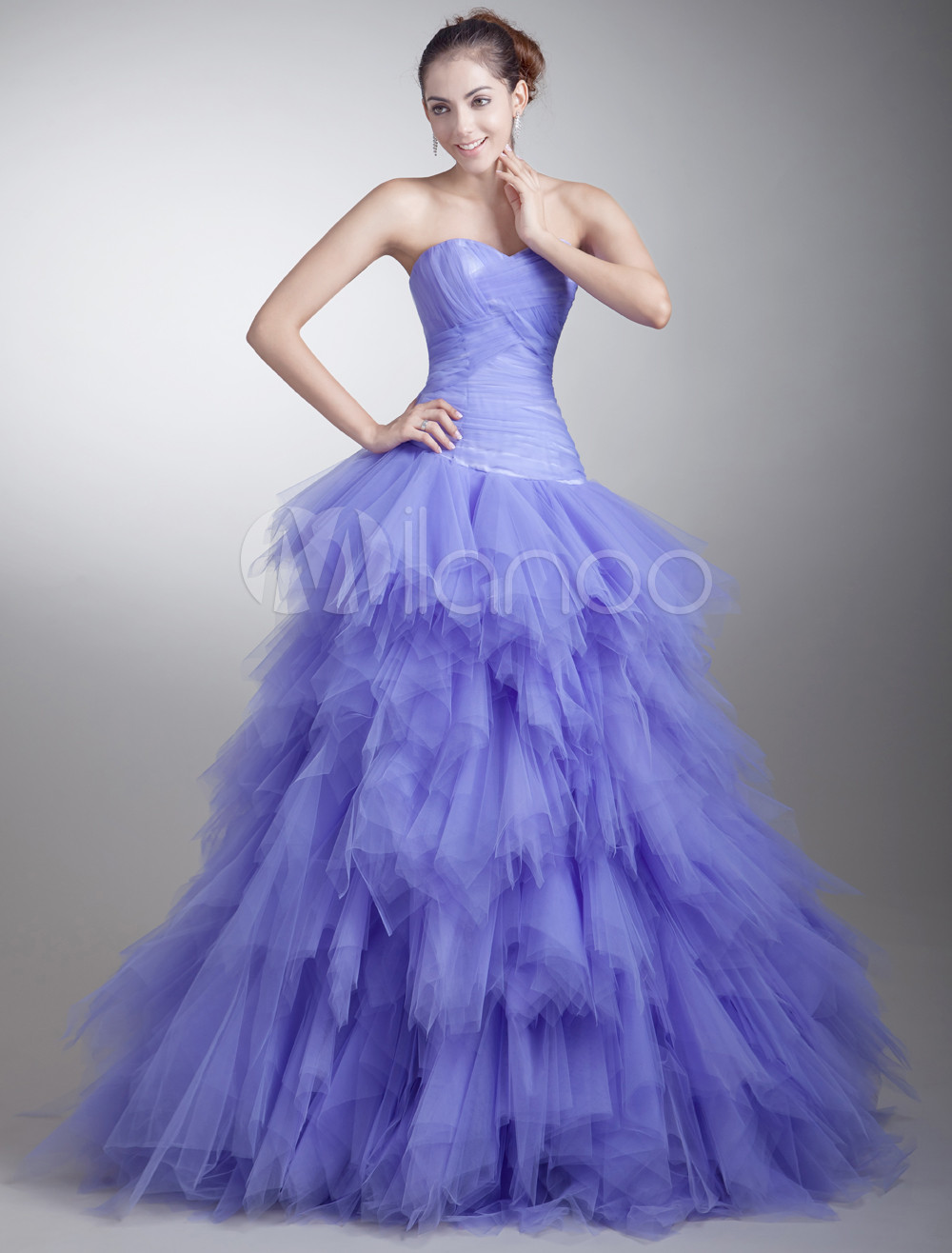 Lavender Net Tiered Sweetheart Neck Floor Length Prom Dress Milanoo Com