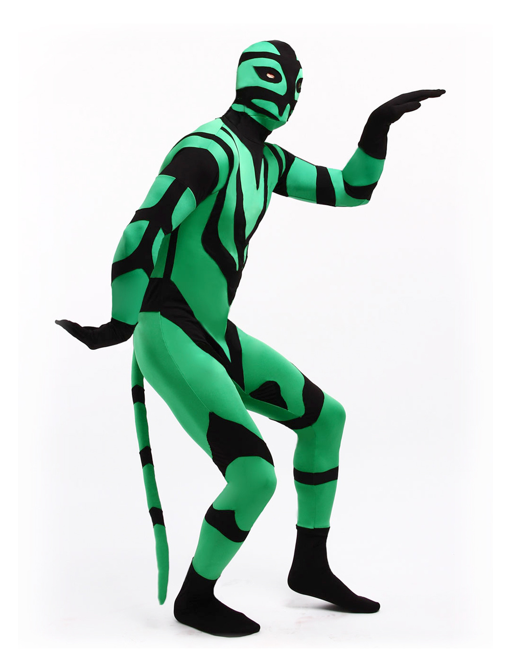 Green Spandex Lycra Zentai Black Costume 