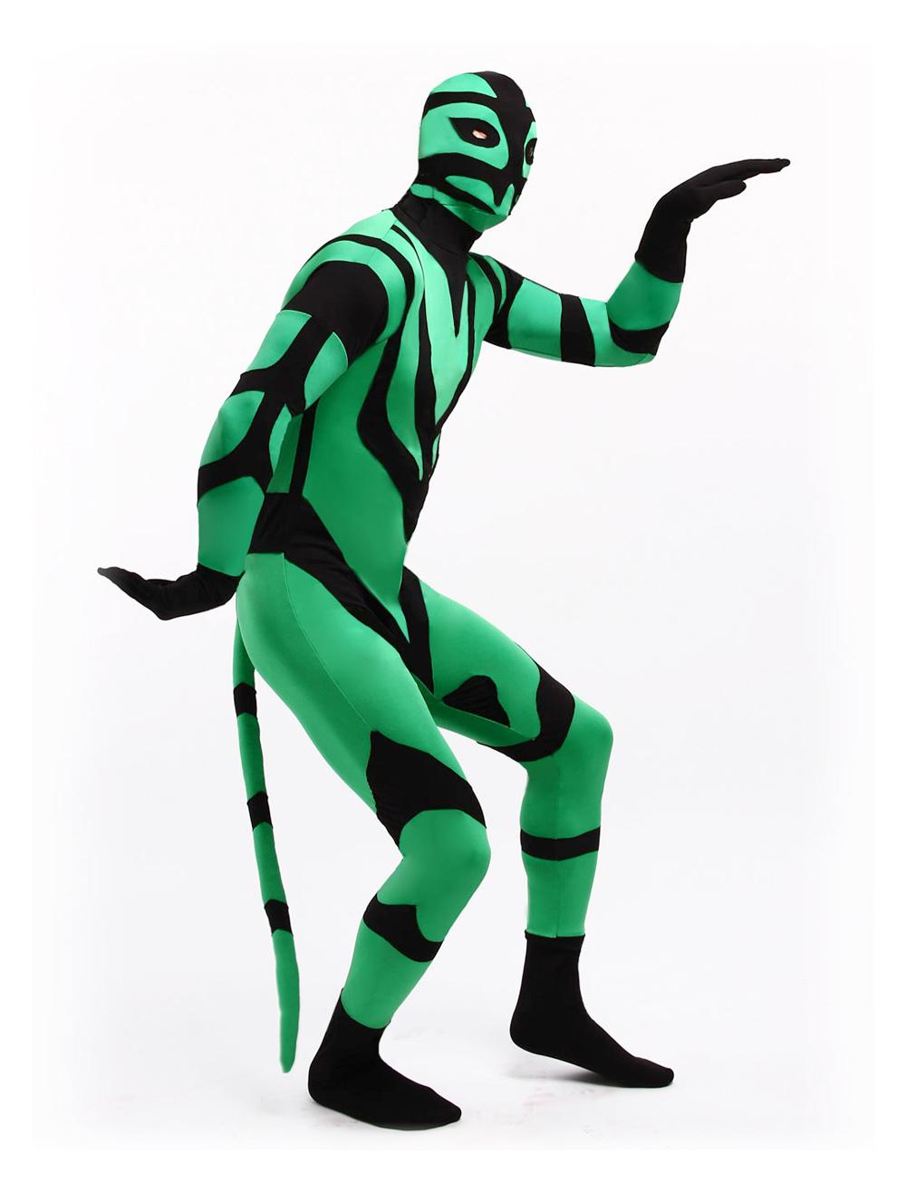 Green And Black Animal Style Lycra Spandex Fabric Zentai Suit