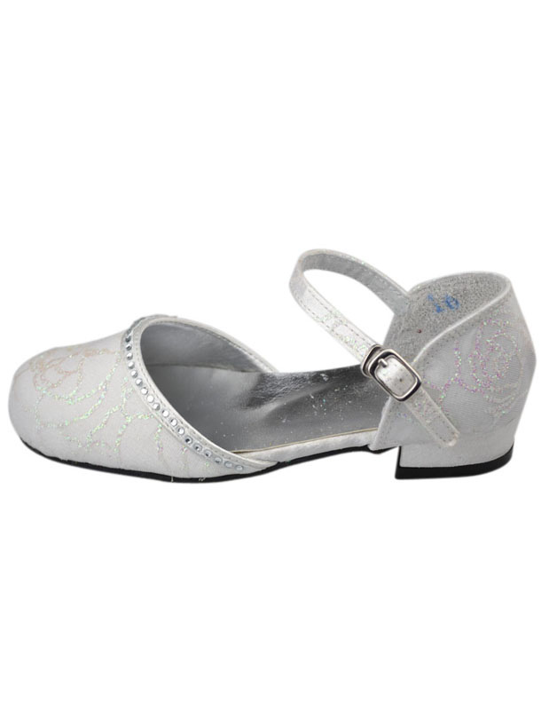 White Rhinestone Satin Flower Girl Shoes