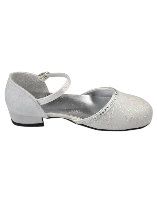 White Rhinestone Satin Flower Girl Shoes