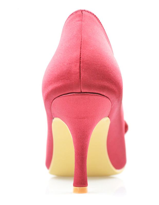 Burgundy Peep Toe Bow Satin Bridal Shoes - Milanoo.com