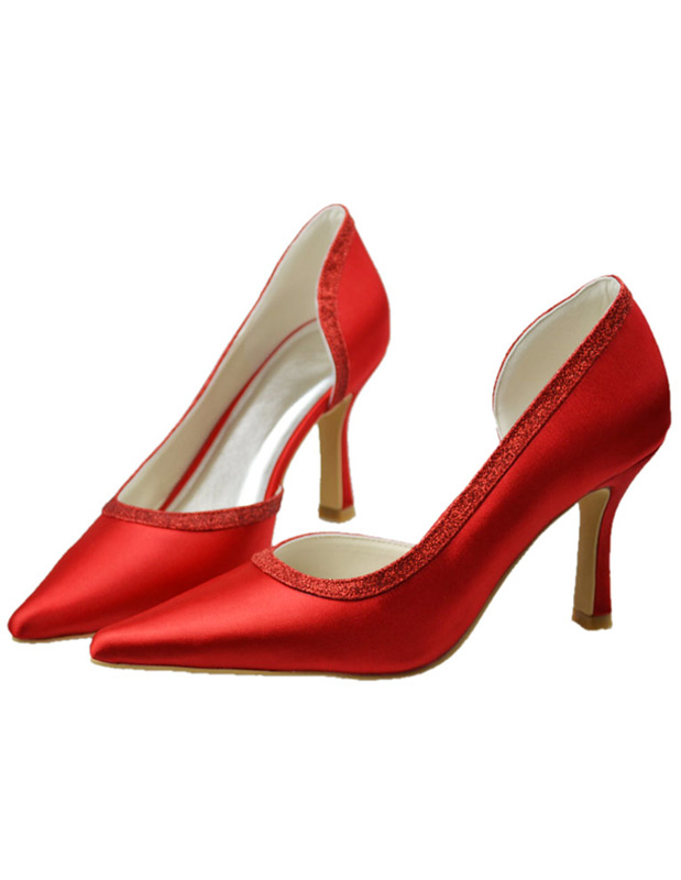 Red Pointed Toe Satin Wedding Shoes - Milanoo.com