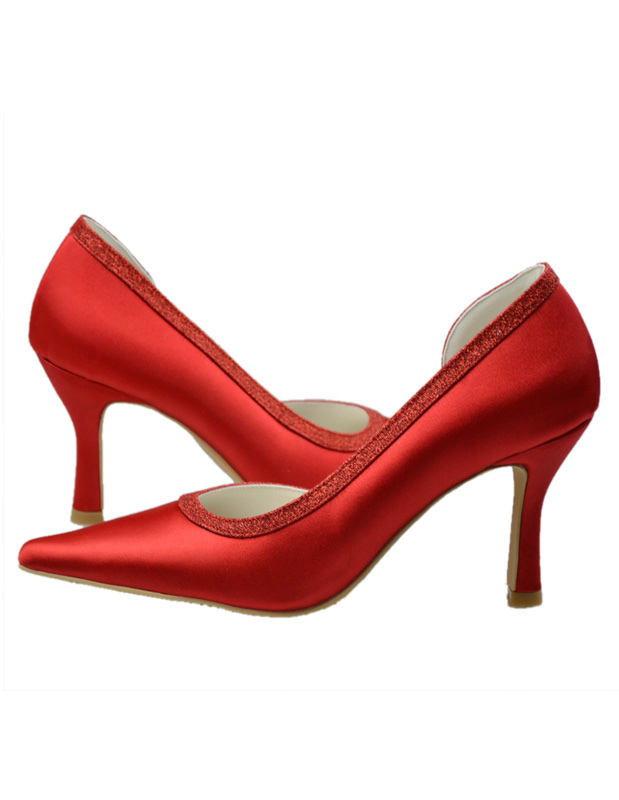 Red Pointed Toe Satin Wedding Shoes - Milanoo.com