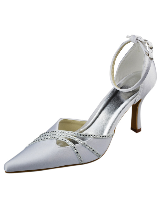 White Satin Rhinestone Wedding Pumps - Milanoo.com