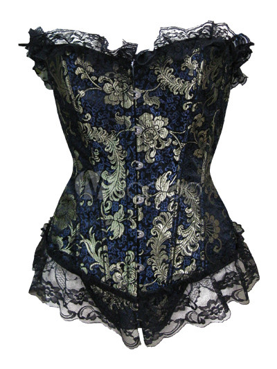 floral woven jacquard ruched bust split hem corset