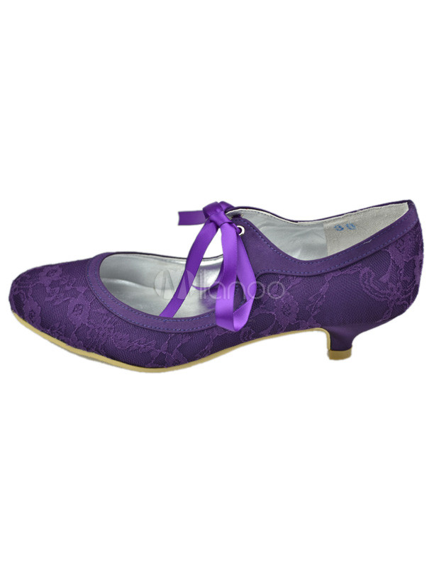 zapatos de novia de encaje morado de estilo moderno - milanoo