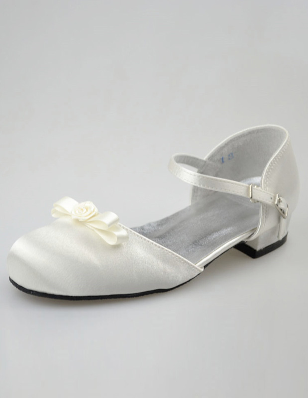 ivory satin flower girl shoes