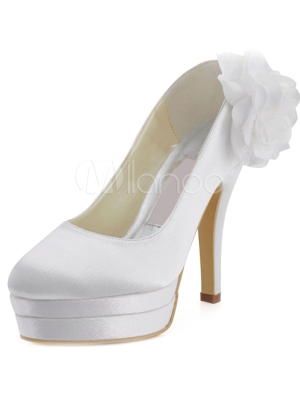 Ivory Peep Toe Flowers Satin Bridal Wedding Shoes - Milanoo.com