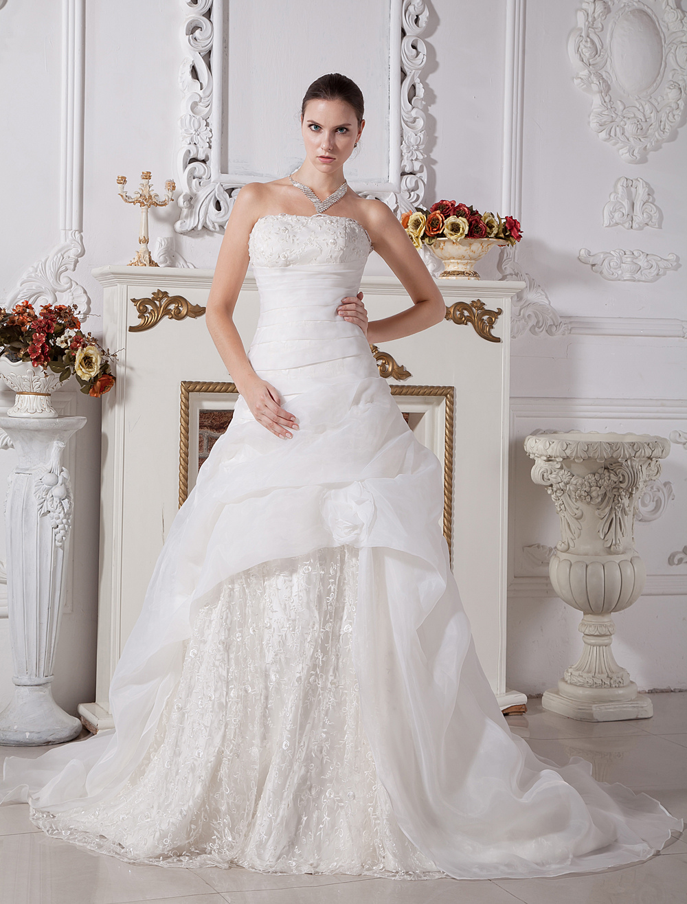  Wedding  Dresses  Strapless Beading Embroidery Lace Satin 