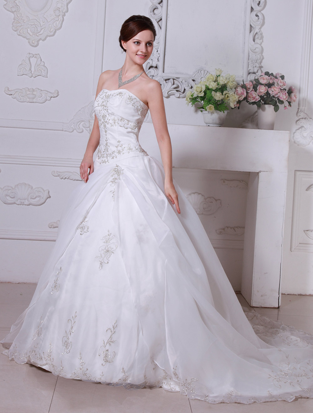 Strapless Corset Wedding Gown With Exquisite Emboridery Milanoo Com