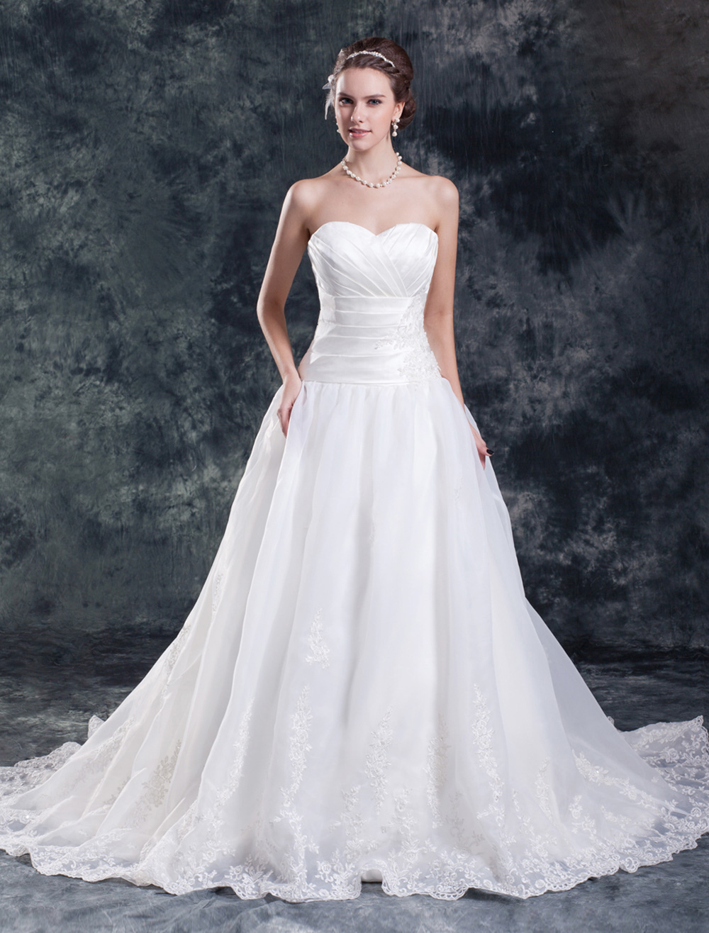 Chic A-line Sweetheart Neck Ruched Satin Ivory Bridal Wedding Dress ...