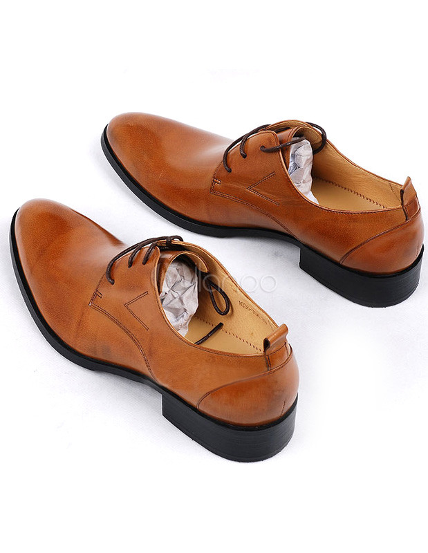 Elegant Brown Almond Toe Cowhide Men's Dress Shoes