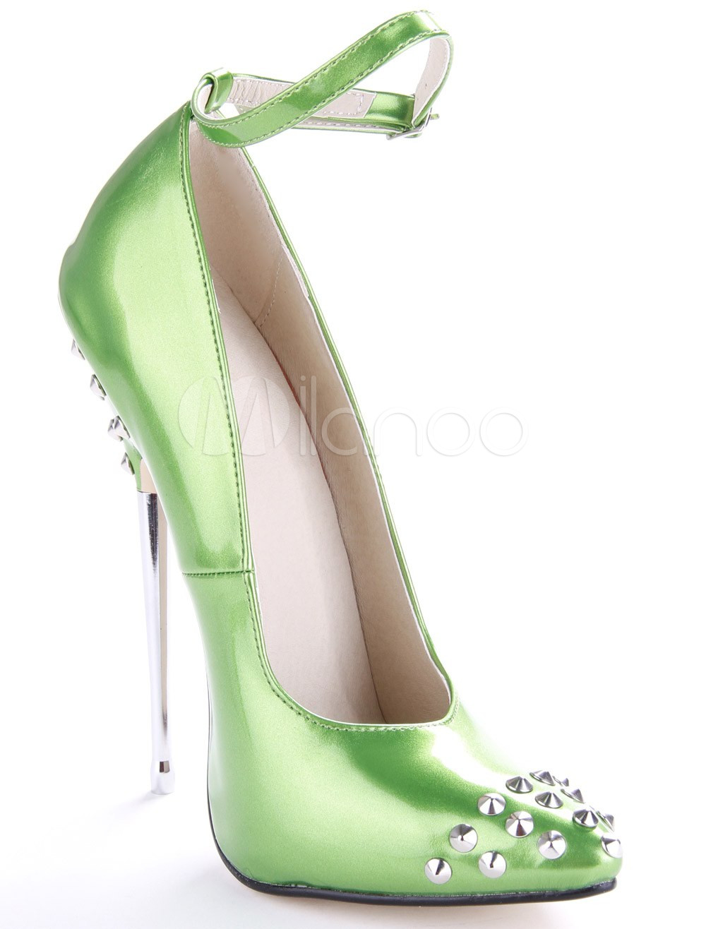 green patent leather heels