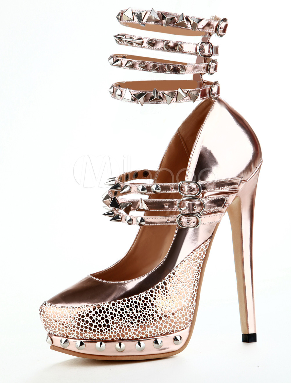 Unique Round Toe Metallic Patent Leather Women's High Heels - Milanoo.com