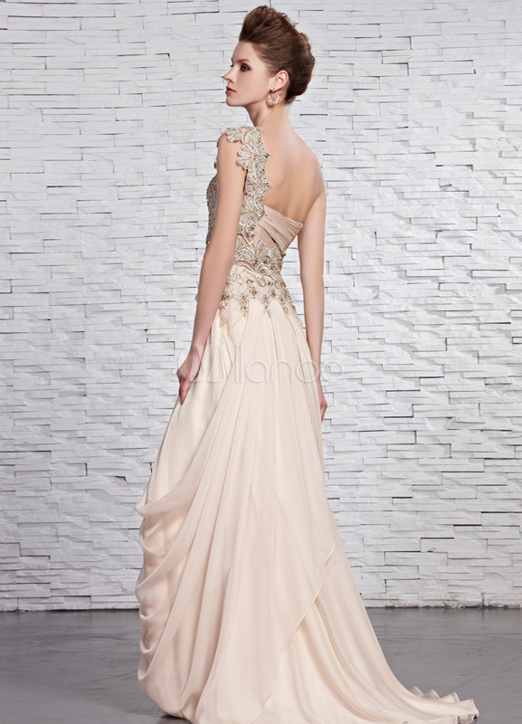 one shoulder silk gown