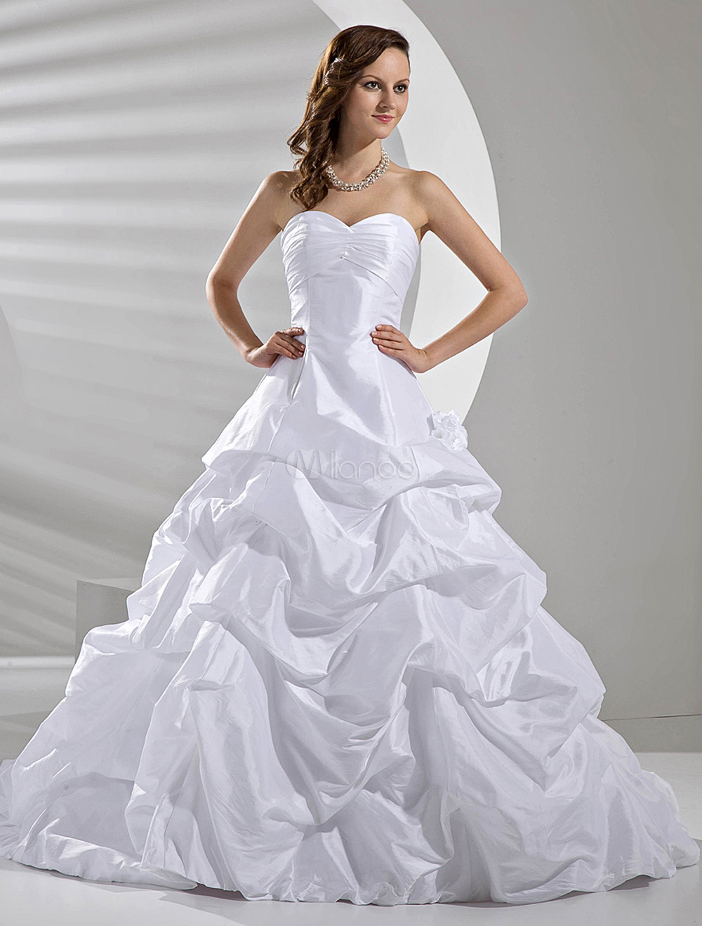 Ball Gown Strapless Train Taffeta Wedding Dress - Milanoo.com