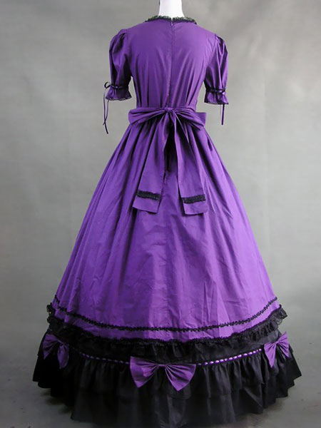 Women's Vintage Costume Victorian Purple Long Sleeve Retro Maxi Dress ...