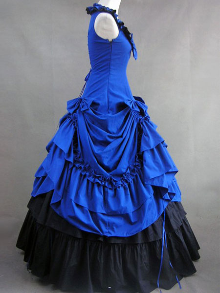Women's Vintage Costume Victorian Royal Blue Cotton Ruffle Retro Maxi ...