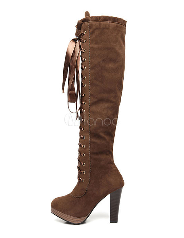 Chic Nubuck Front Lace Up Chunky Heel Women's Boots - Milanoo.com