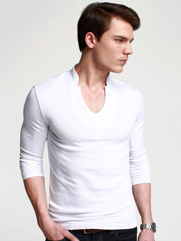 Handsome V-Neck Solid Color Cotton T-Shirt For Man - Milanoo.com