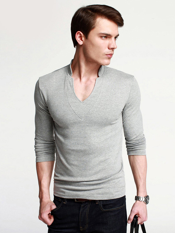 Handsome V-Neck Solid Color Cotton T-Shirt For Man - Milanoo.com