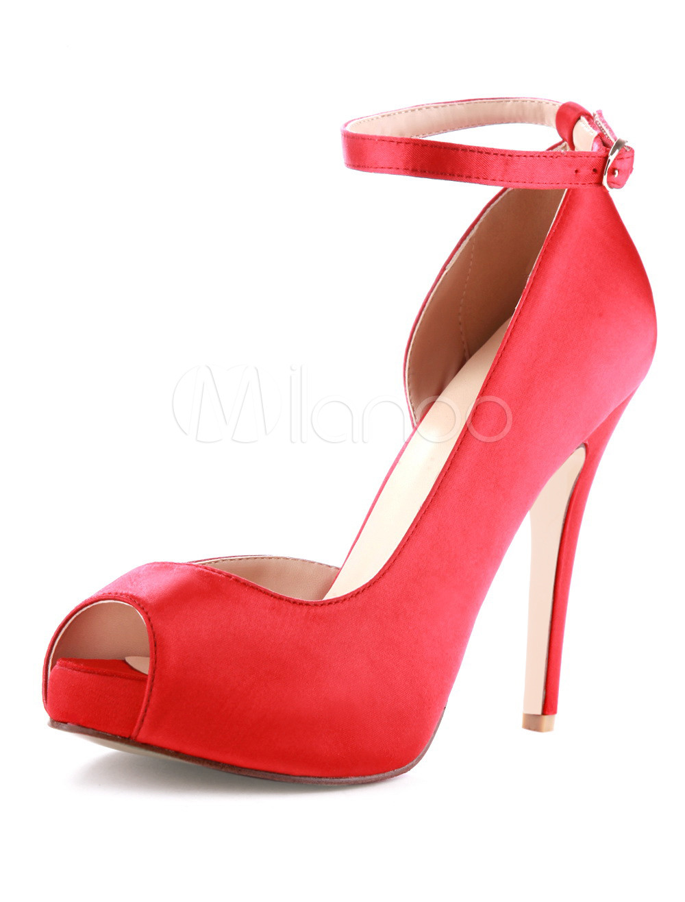 Red Peep High Heels Platform Ankle Strap Women's Pumps Shoes - Milanoo.com