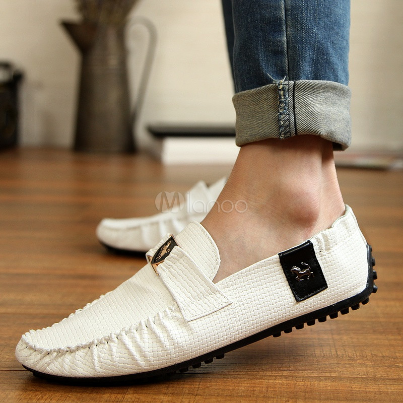 Casual White PU Leather Men's Loafer Shoes - Milanoo.com