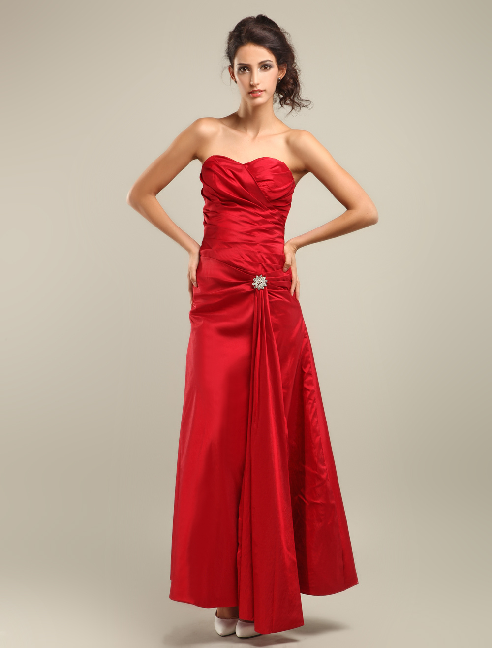 Fuchsia A-line Strapless Sweetheart Taffeta Evening Dress - Milanoo.com