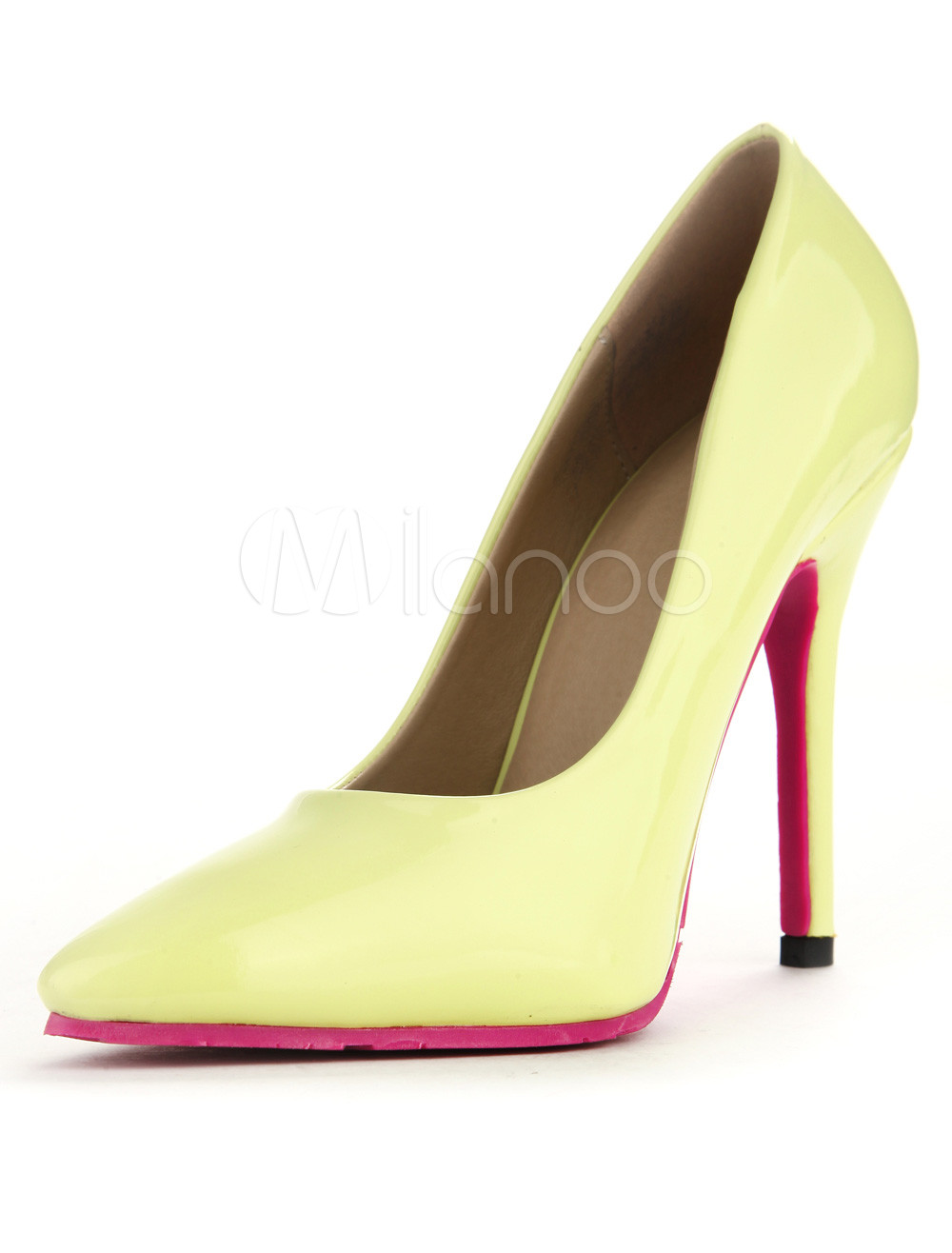 Yellow Patent PU Leather Charming Women's Pointy Toe Heels