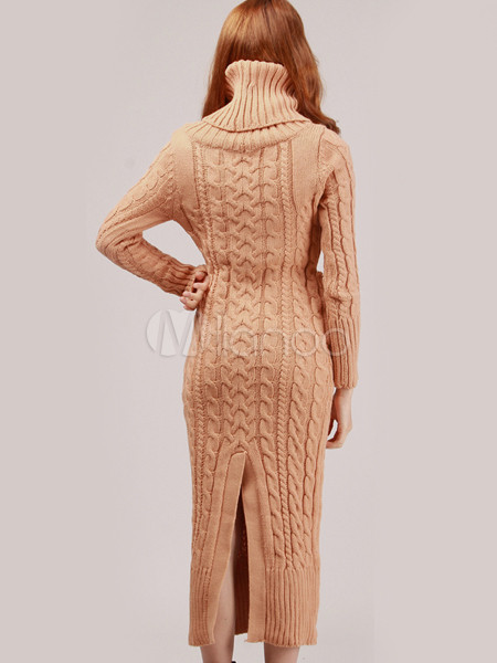 Elegant Burgundy Knitted High Collar Women's Dress - Milanoo.com