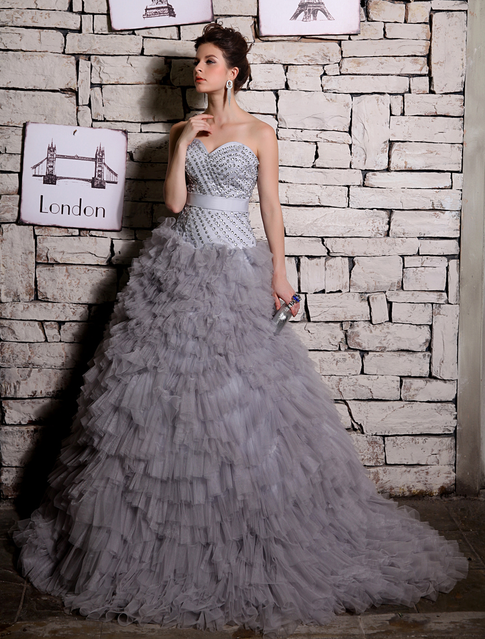 grey tulle ball gown