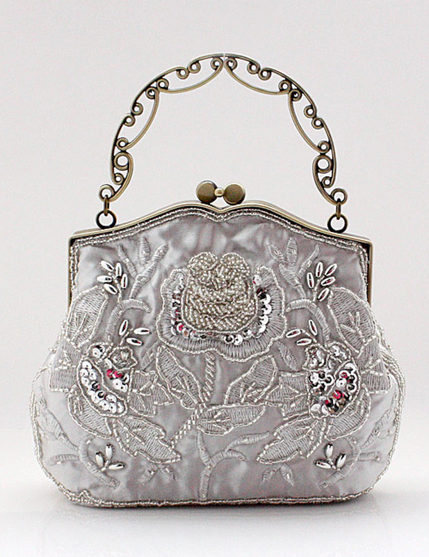 Elegant Embossed Flower Beading Silk Woman's Evening Bag