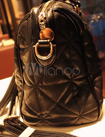 Modern Black Fringe Quilted PU Leather Tote Bag For Woman - Milanoo.com