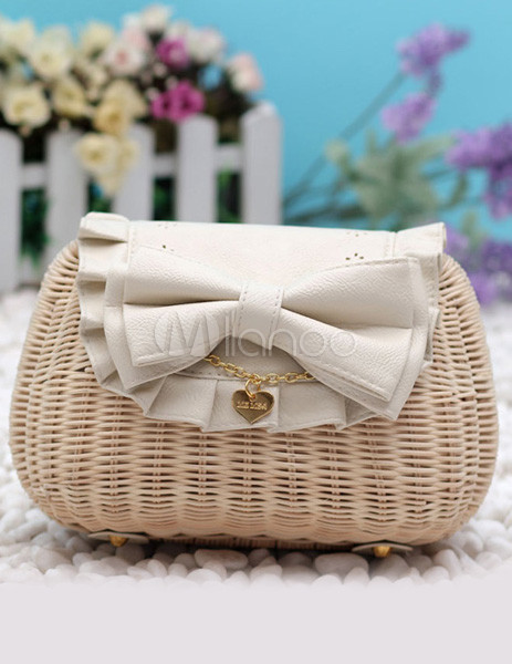 Unspecified Chain Magnetic Snap Bow Flower Straw Shoulder Beach Bag ...