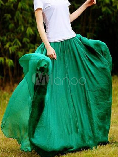 Beautiful Bohemian Style Green Ruffles Chiffon Skirt For Women ...