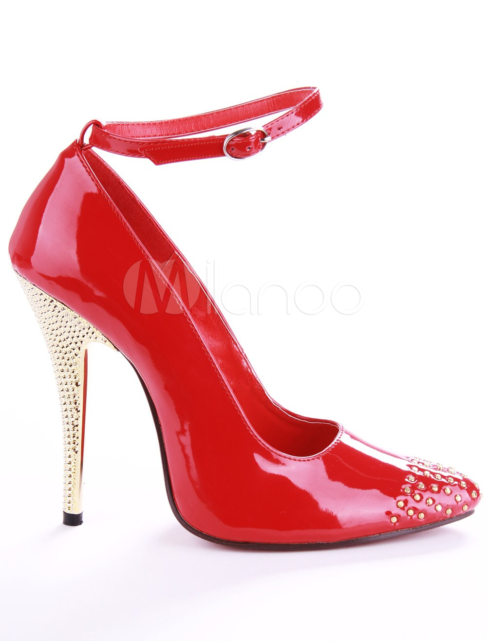 red patent leather ankle strap heels