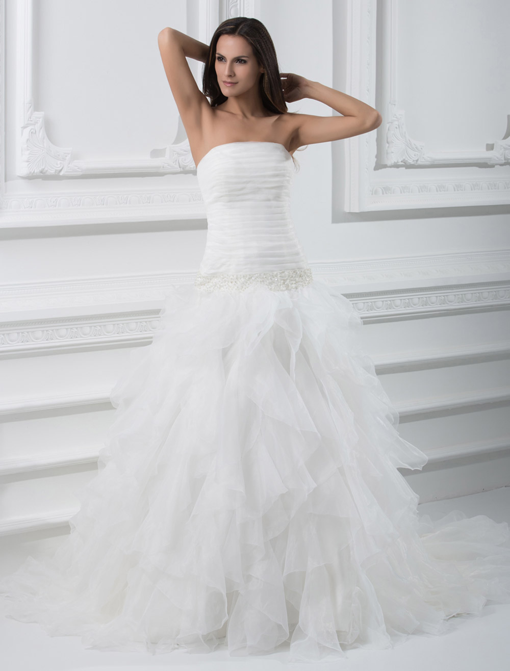 strapless organza wedding dress