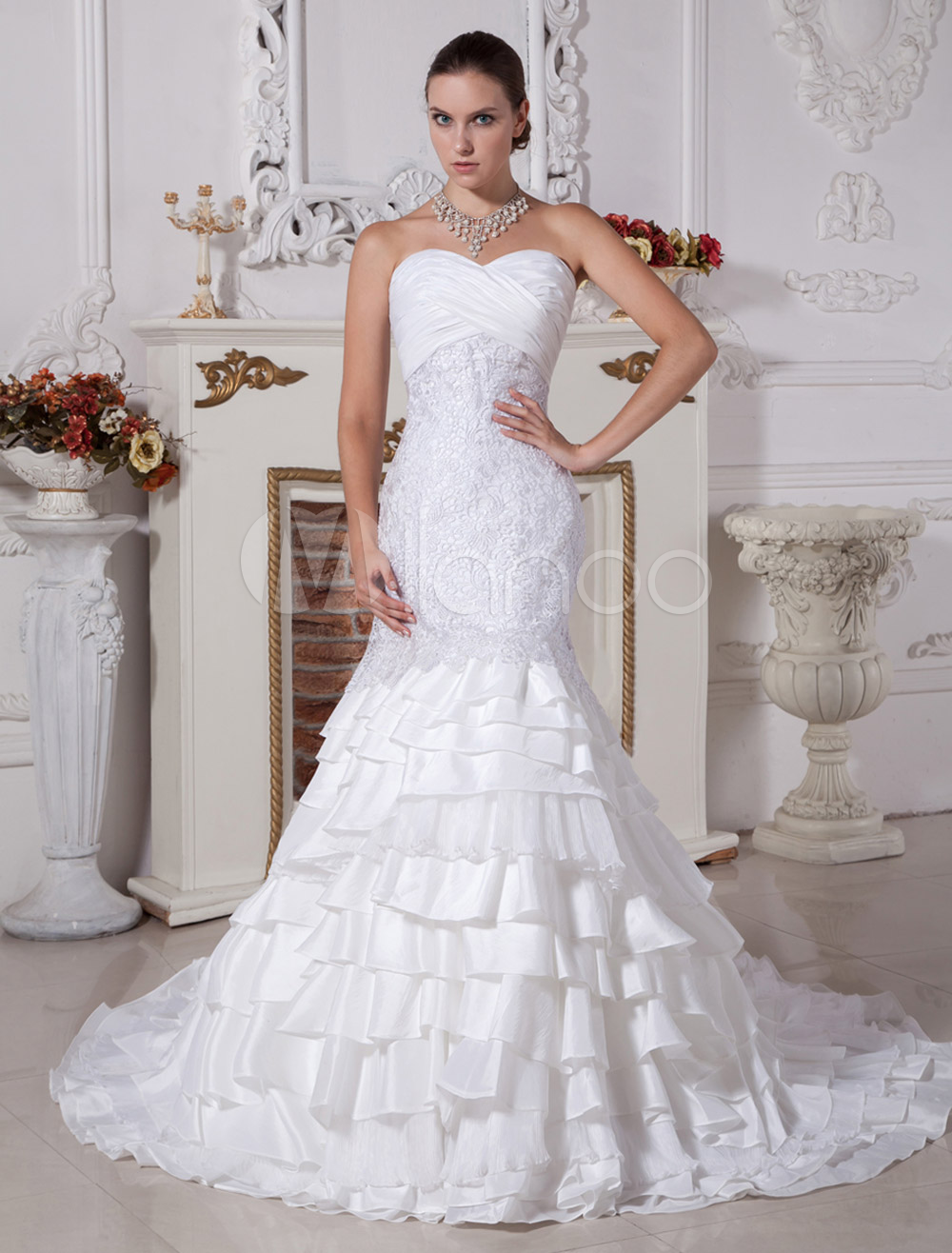 Fabulous White Taffeta Sweetheart Mermaid Trumpet Wedding Dress