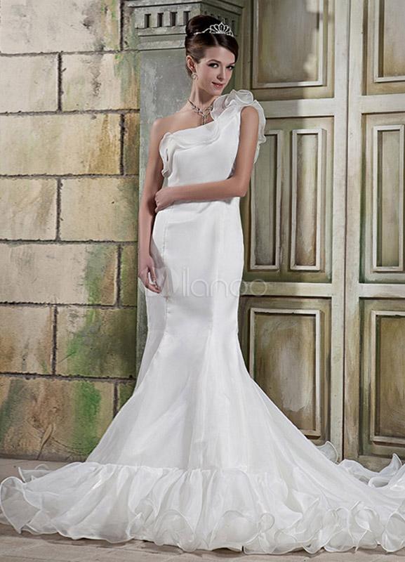 One Shoulder Mermaid Trumpet Wedding Dress