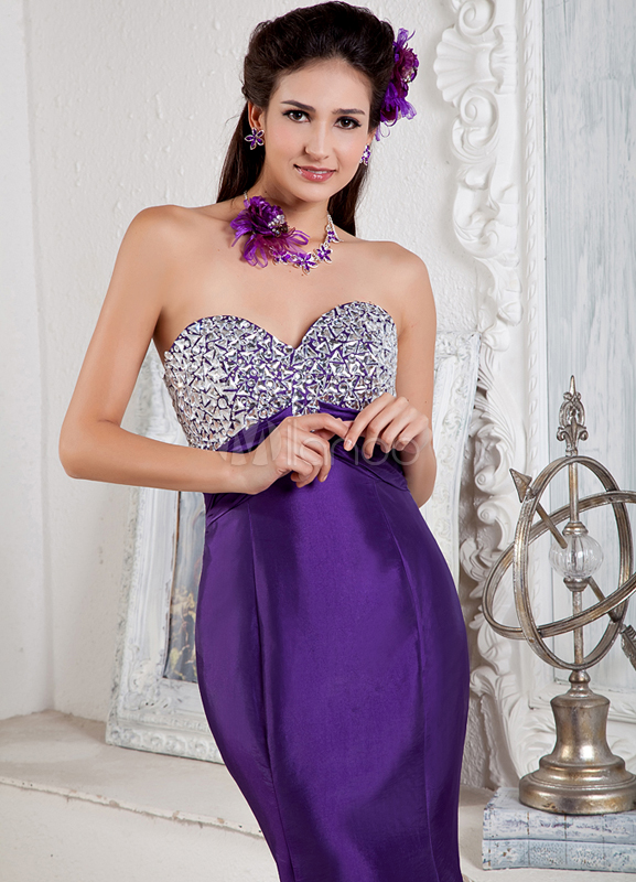 Purple Sweetheart Sequin Rhinestone Taffeta Prom Dress
