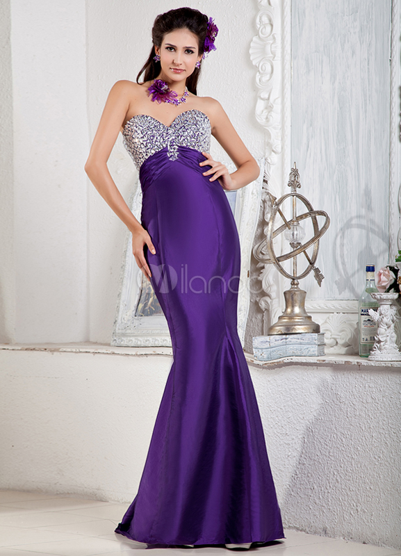 Purple Sweetheart Sequin Rhinestone Taffeta Prom Dress - Milanoo.com